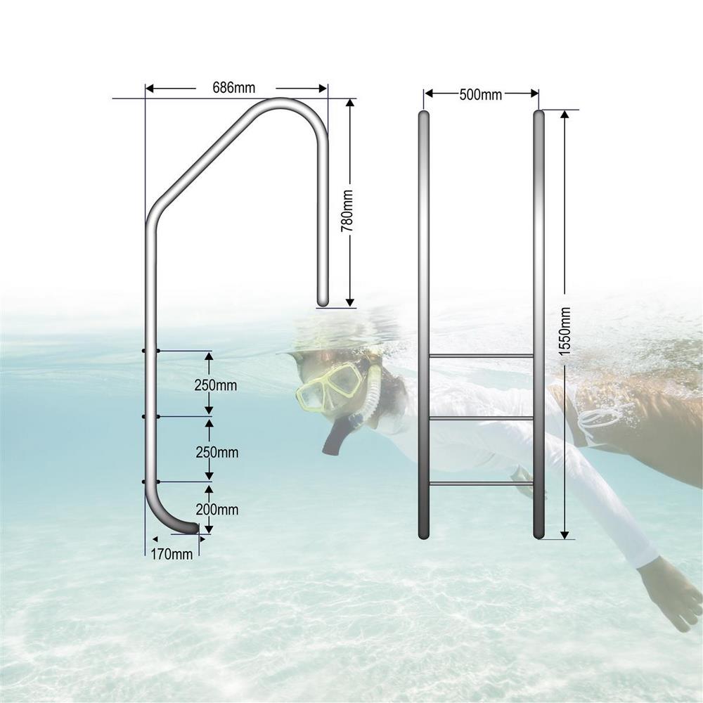 Pool Einbauleiter WEIT 120 cm I 3-stufig I V2A Edelstahl Leiter