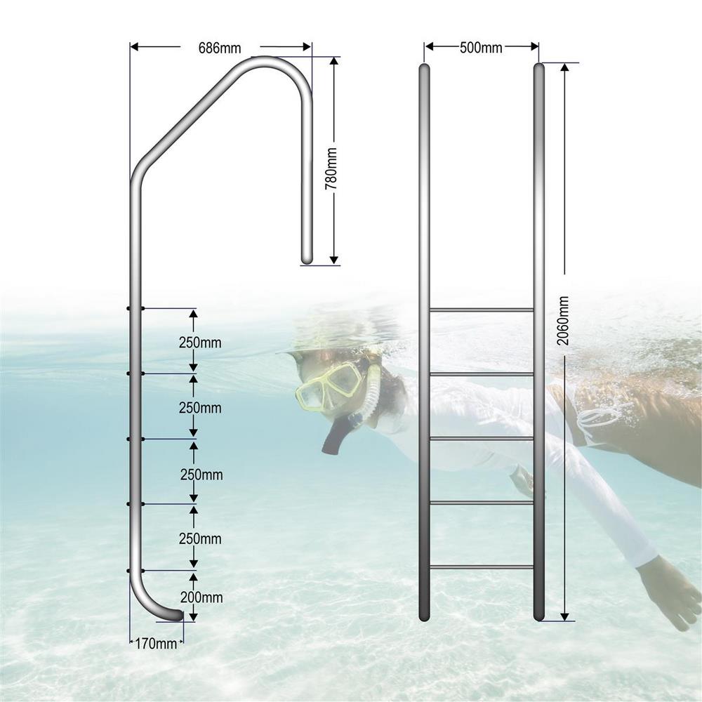 Pool Einbauleiter WEIT 180 cm I 5-stufig I V2A Edelstahl Leiter