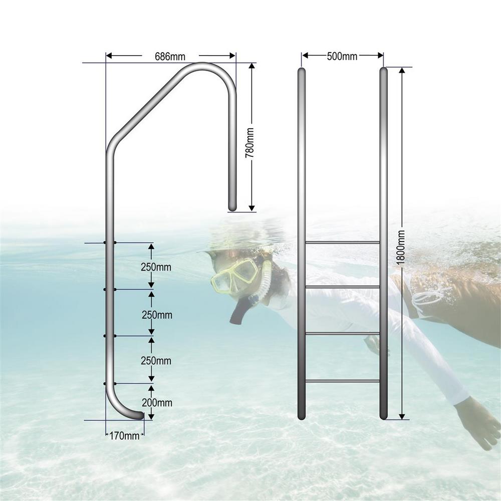 Pool Einbauleiter WEIT 150 cm I 4-stufig I V2A Edelstahl Leiter