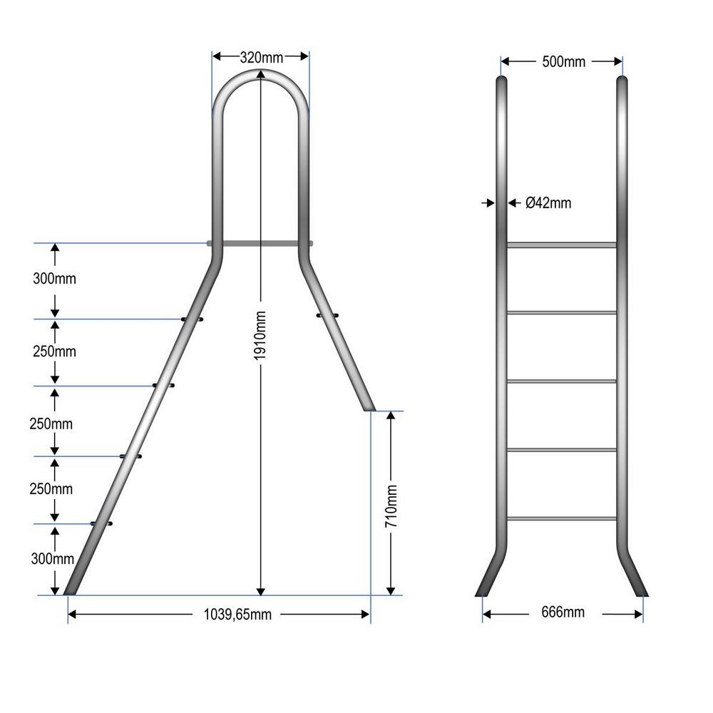 Poolleiter Classic 120/40 cm I 1x4 + 1x1-stufig I V2A Edelstahl Leiter Treppe