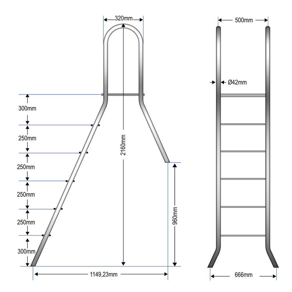 Poolleiter Classic 150/40 cm I 1x5 + 1x1-stufig I V2A Edelstahl Leiter Treppe
